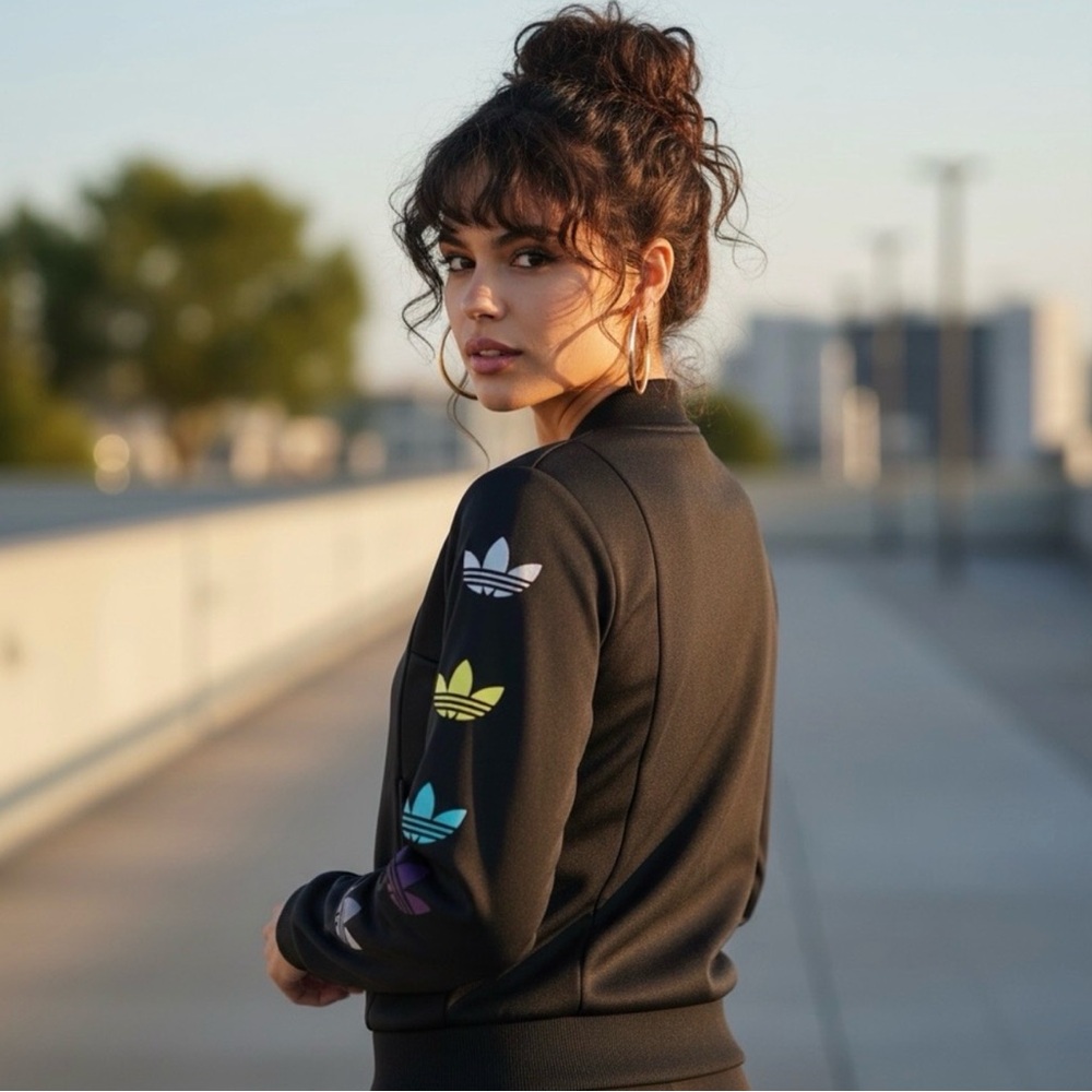Adidas Women's Black track Jacket with Colorful Logos